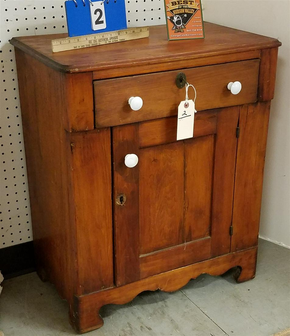 19th c. PINE 1 DRAWER OVER 1 DOOR CABINET, 28"H X 24"W (1 of 2)
