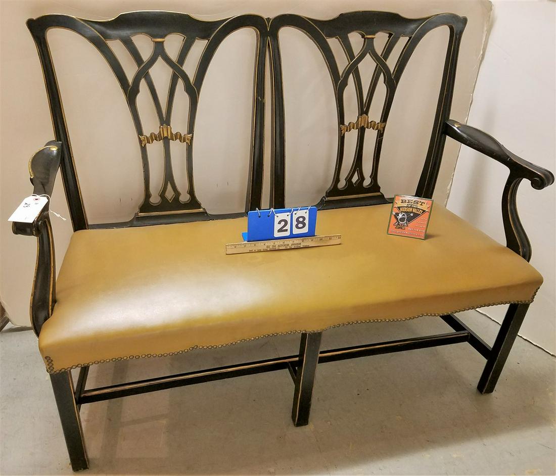 EBONIZED CHIPPENDALE STYLE SETTEE, 37.5"H X 4'W (1 of 2)