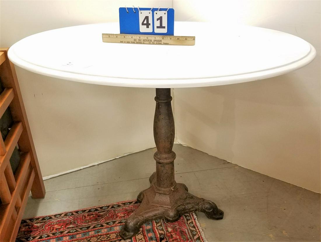 CAST IRON BASE MARBLE TOP TABLE, 30"H X 39.5" DIAM. (1 of 4)