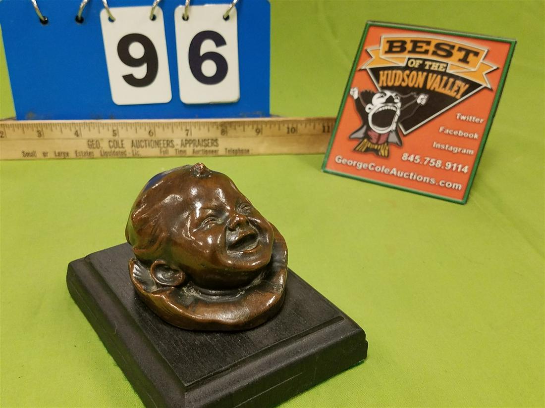 BRONZE CHILD'S FACE, SGND. J.E. BURDICK 1910, 2.25"H X (1 of 3)