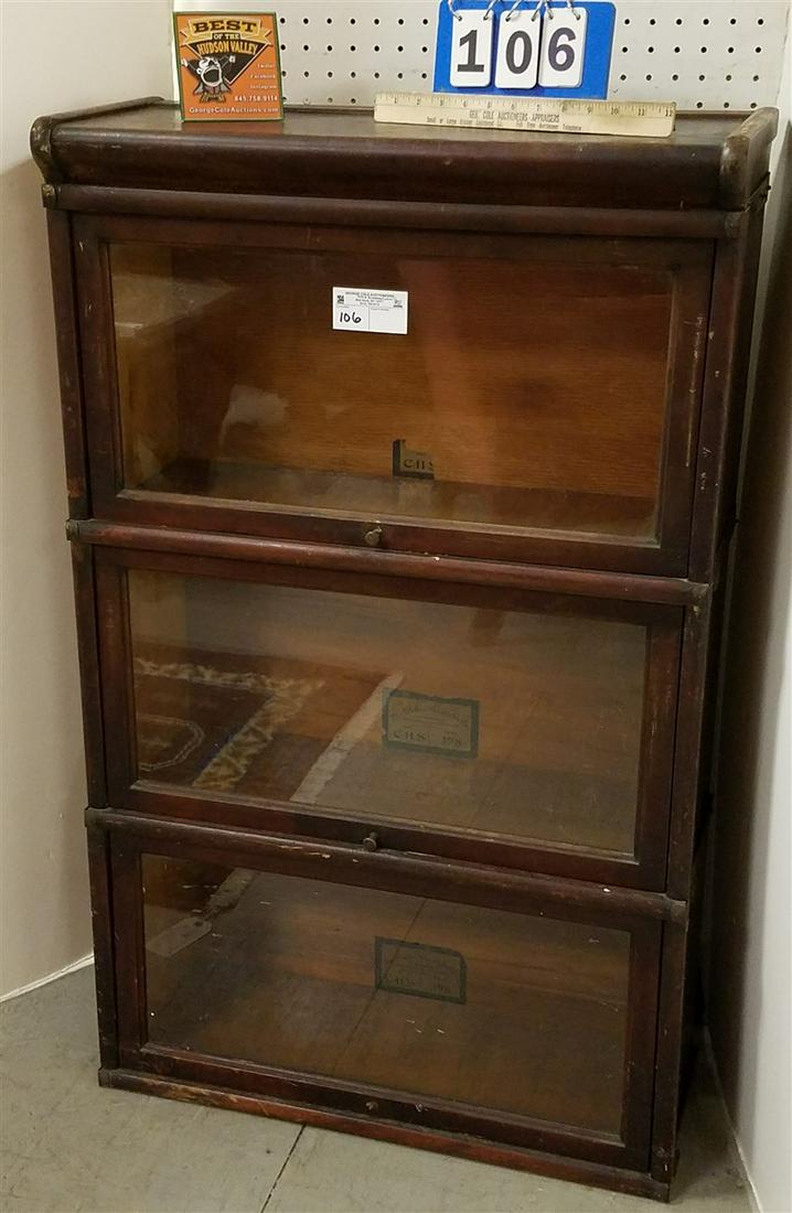 3 SECTION MAHOG. GLOBE-WERNECKE CO. STACKABLE BOOKCASE, (1 of 2)