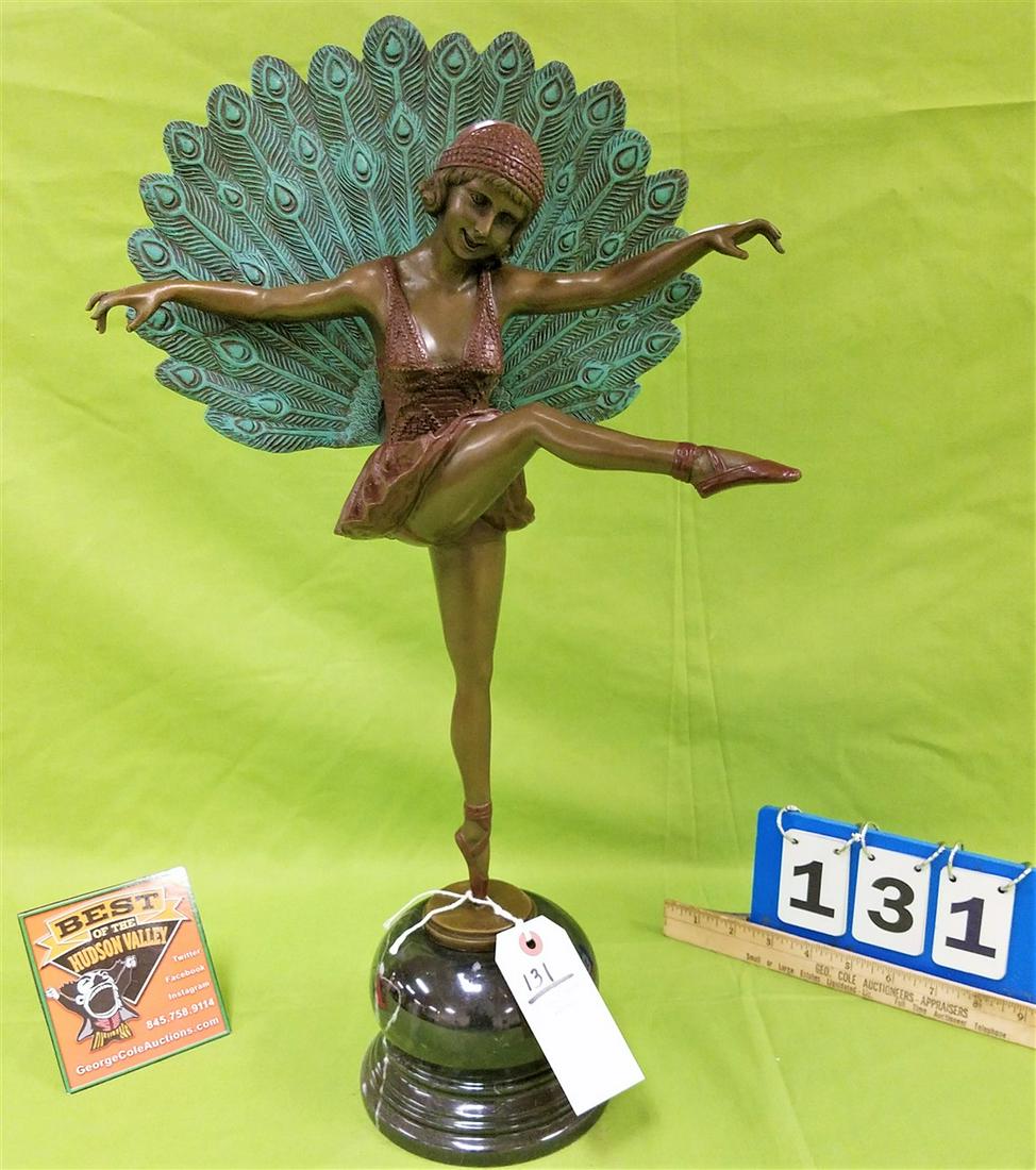 DECO BRONZE PEACOCK DANCER ON MARBLE BASE AFTER M. (1 of 4)