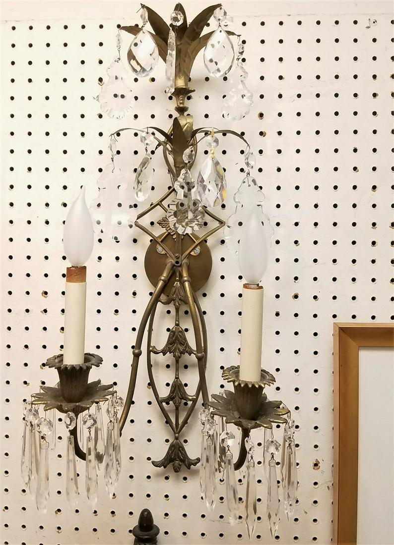 PR. BRASS + CRYSTAL SCONCES, 22.5" X 10"W (1 of 2)