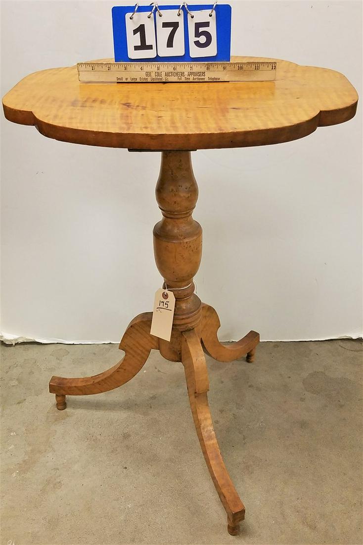 19th c. TIGER MAPLE CANDLESTAND, 28.5"H X 16.5"W X (1 of 3)