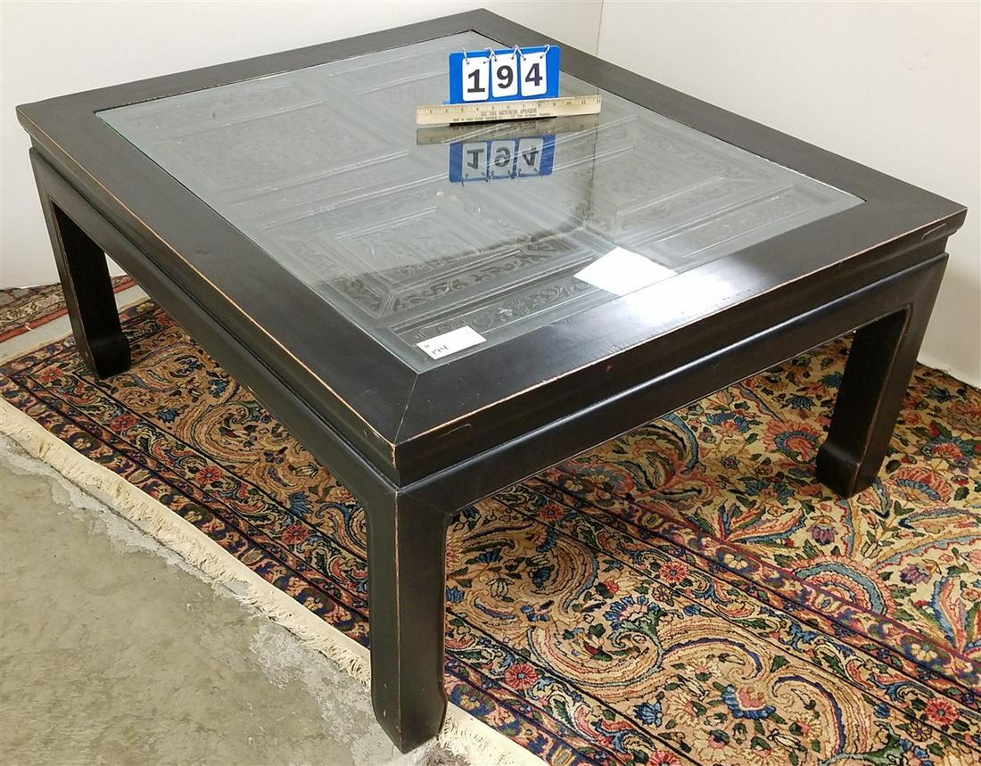 CHINESE LACQUER COFFEE TABLE W/ CARVED PANEL TOP, 20"H (1 of 6)