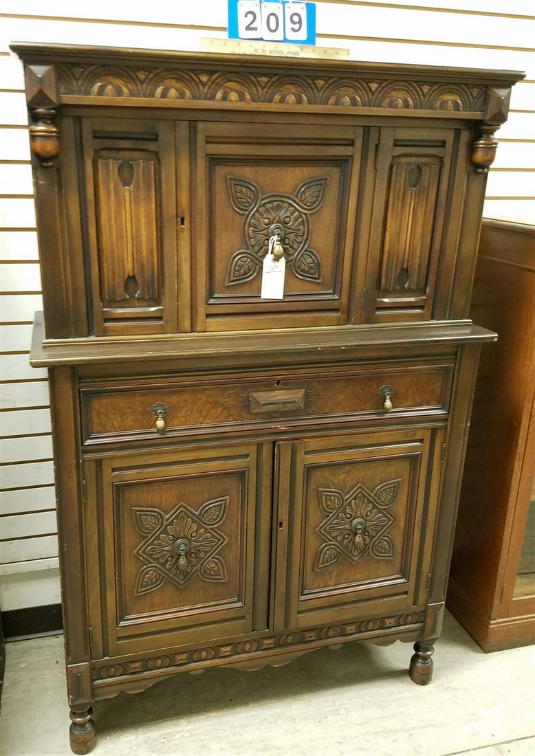 BERKLEY + GAY JACOBEAN STYLE OAK CABINET, 61"H X 40.5"W (1 of 3)