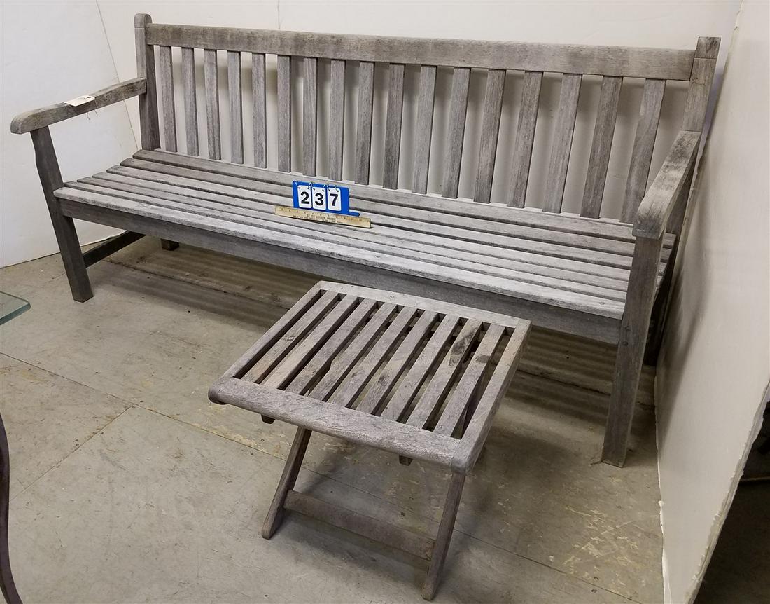 TEAK BENCH 6' W/ TEAK FOLDING SIDE TABLE 15.5"H X 20"W (1 of 1)