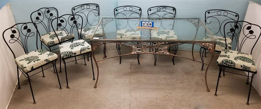 WROUGHT PATIO TABLE W/ GLASS TOP 29+.5"H X 69.5"L X (1 of 2)