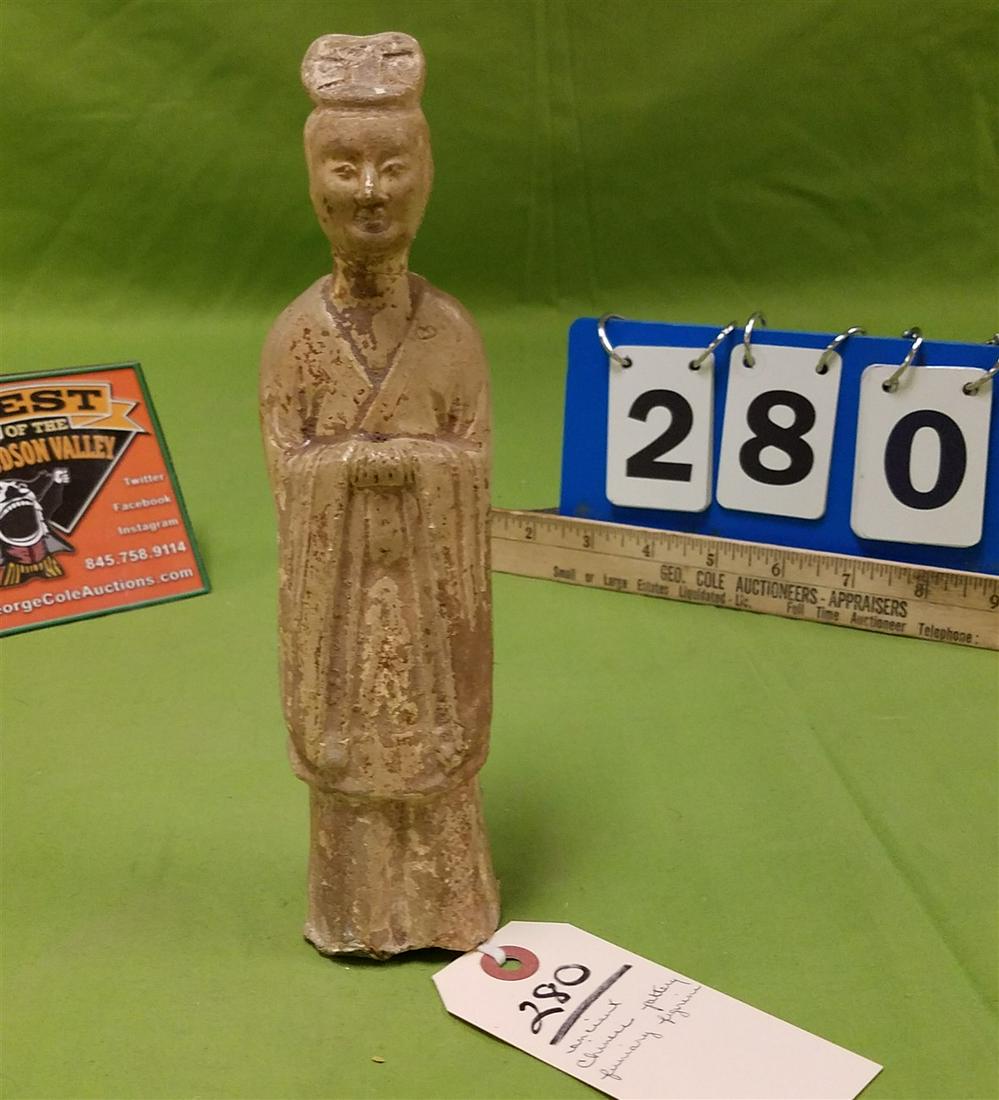 ANCIENT CHINESE POTTERY FUNIARY FIGURE, NECK REPAIRED (1 of 4)
