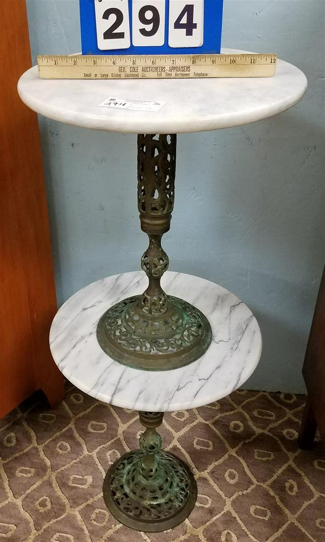 PR. BRASS BASE MARBLE TOP STANDS, 17.5"H X 15" DIAM. (1 of 2)