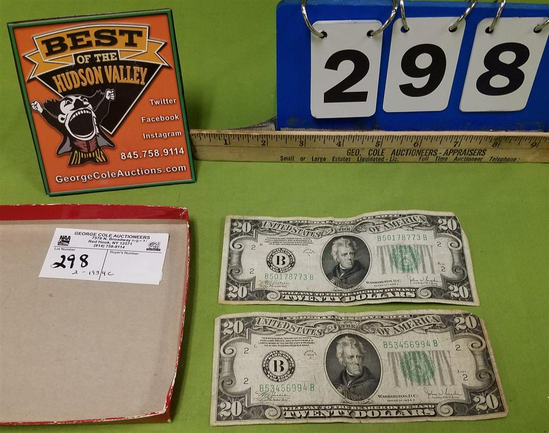 LOT 2-$20 BILLS, 1934C (1 of 4)