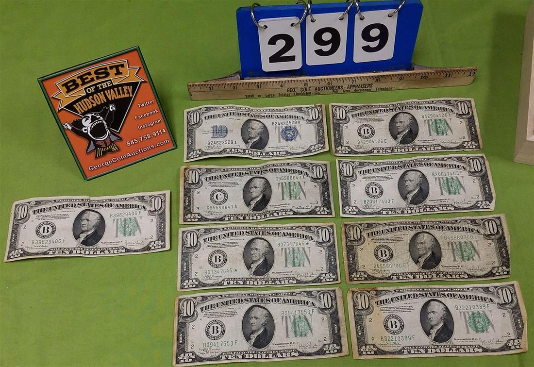 LOT 9 $10 BILLS-1934A, 1934C SILVER CERT. BLUE SEAL, (1 of 12)