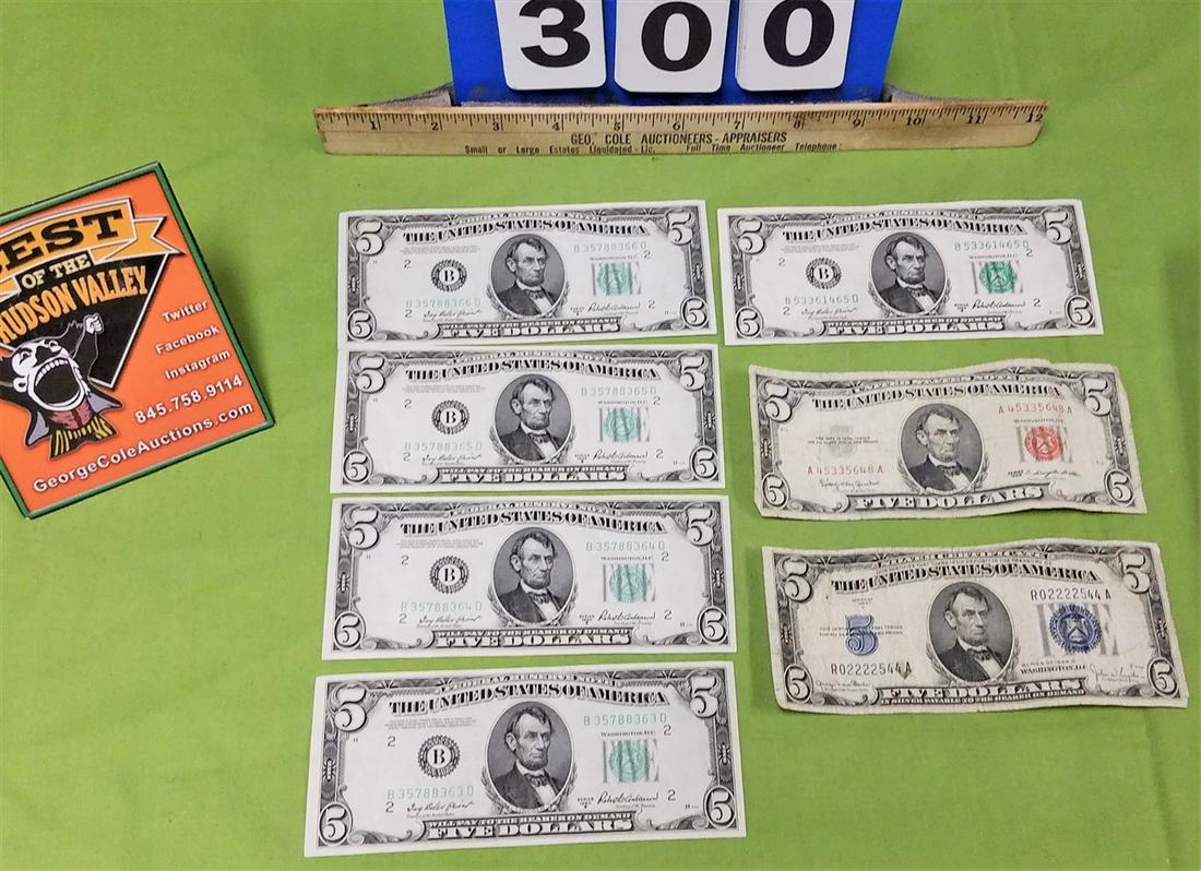 LOT 7 $5 BILLS-1934D SILVER CERT. BLUE SEAL, 1963 US (1 of 10)