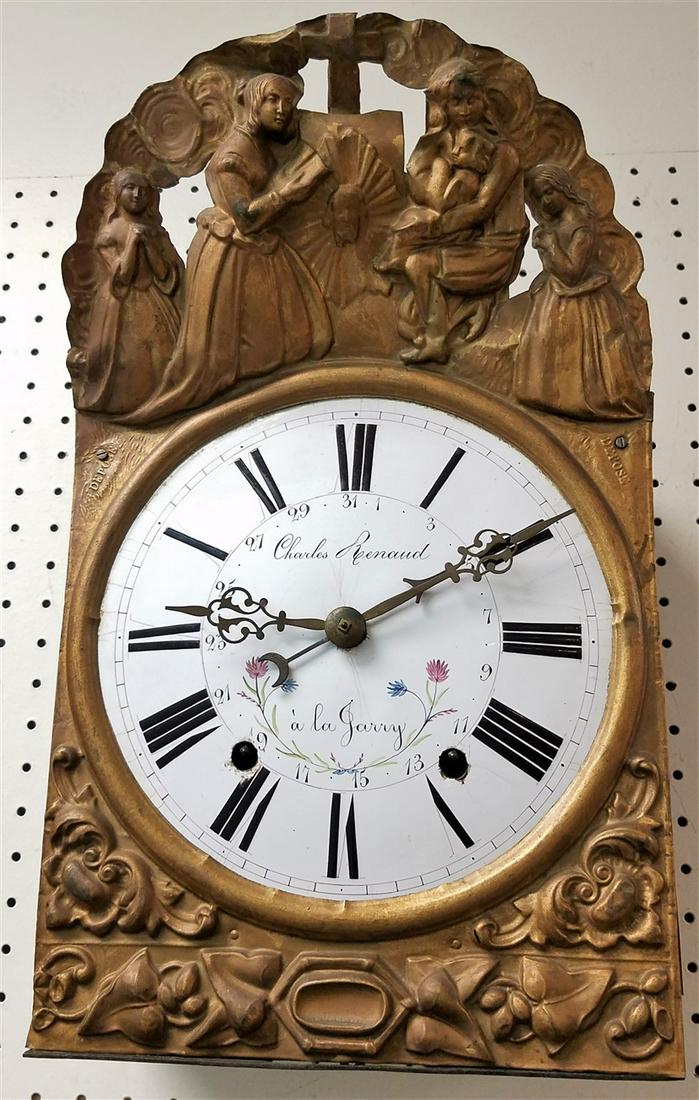 19th c. CHARLES RENAUD EMBOSSED FACE WALL CLOCK-NO (1 of 6)