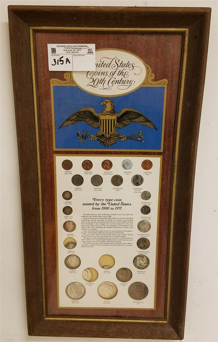 FRAMED US COINS OF THE 20th c. (1 of 3)