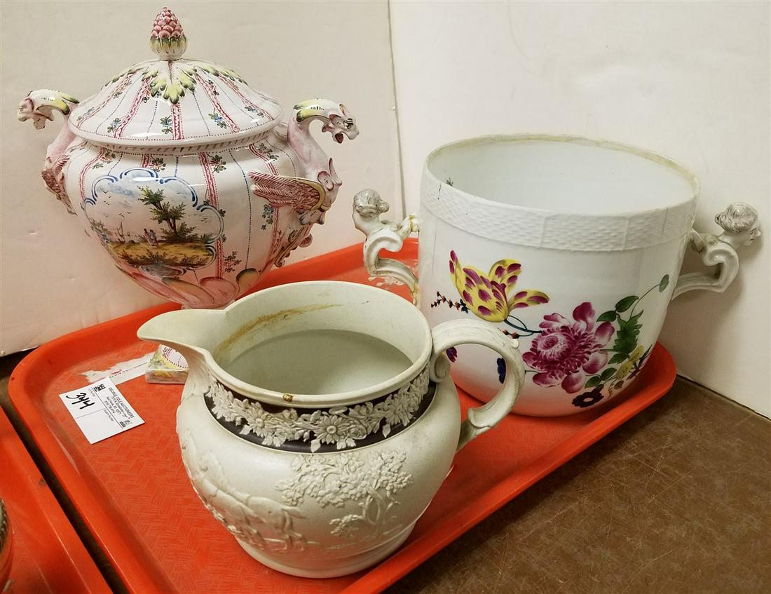 TRAY 19th c. PORCELAIN-CACHEPOT,7"H X 7.5" DIAM., (1 of 2)