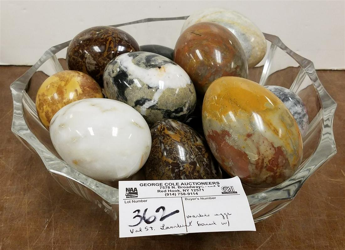 VAL ST. LAMBERT CRYSTAL BOWL W/ MARBLE EGGS (1 of 3)