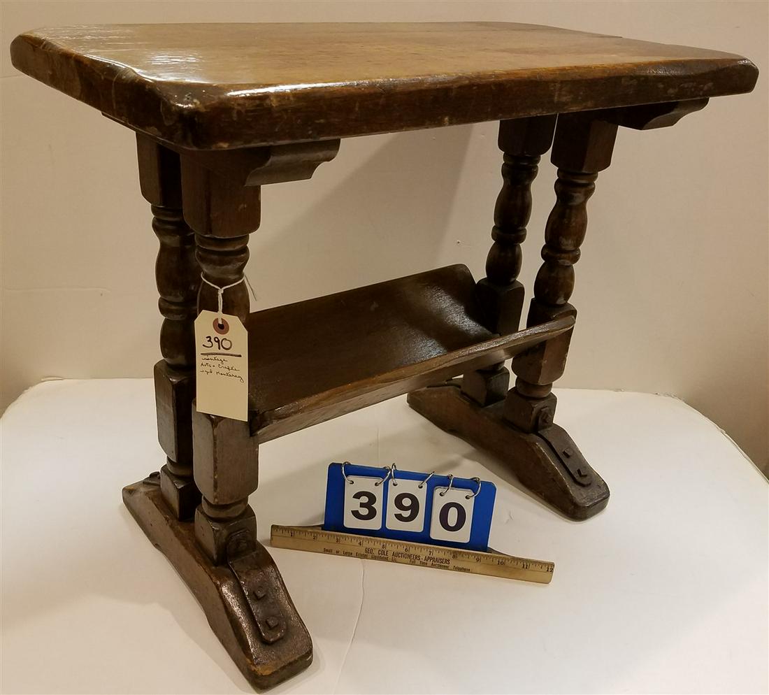 VINTAGE ARTS + CRAFTS WOODEN & FORGED METAL STAND, (1 of 5)