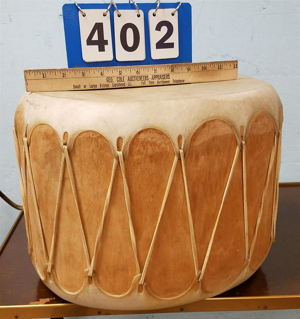 WOOD + HIDE DRUM, 11.5"H X 15" DIAM. (1 of 2)