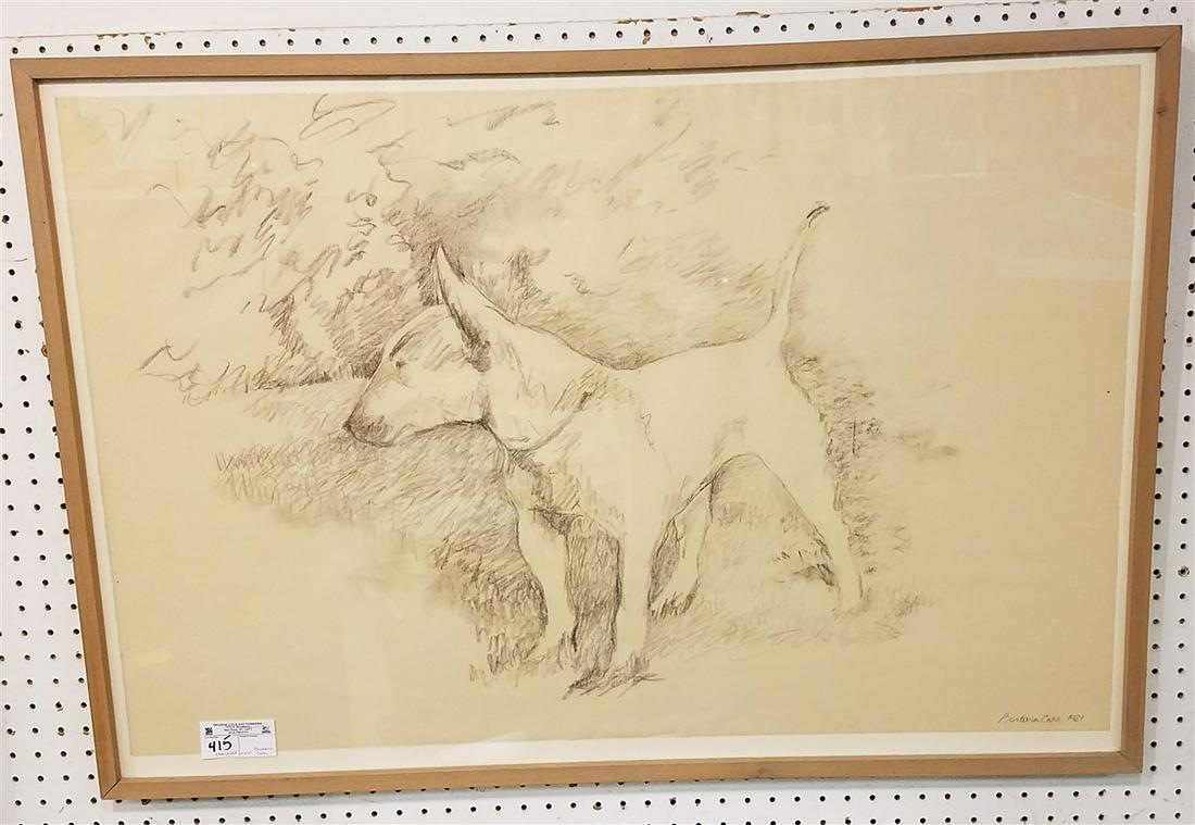 FRAMED CHARCOAL SKETCH OF A BULL TERRIER PENCIL SGND. (1 of 2)
