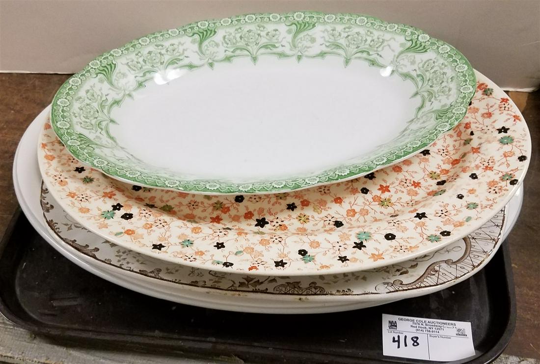 TRAY PLATTERS- 2 IRONSTONE 18" X 13", VICT. TRANSFER: TRAY PLATTERS- 2 IRONSTONE 18" X 13", VICT. TRANSFER "WINDSOR" 16" X 12.5", KNOWLES 15" X 11", FLORAL 16" X 13" + "MALVERN" 14" X 10.5"