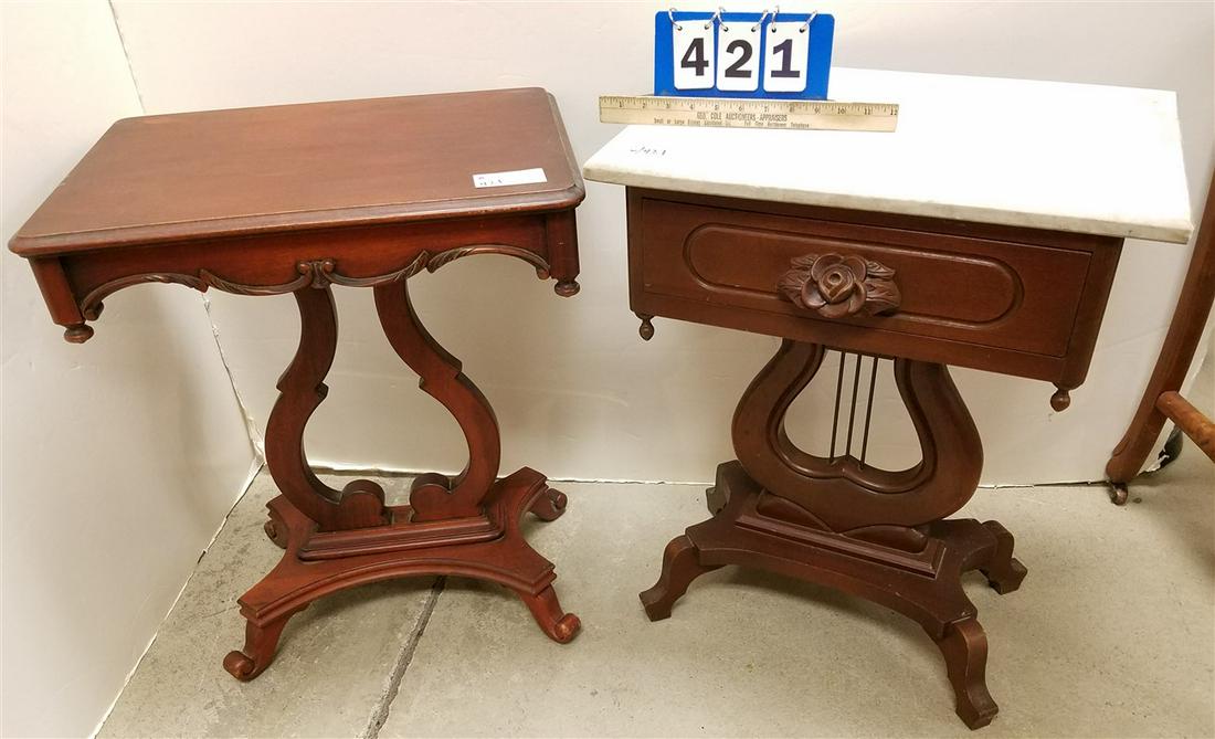 MAHOG. LYRE BASE STAND, 26.5"H X 22"W X 16"D + MARBLE (1 of 1)