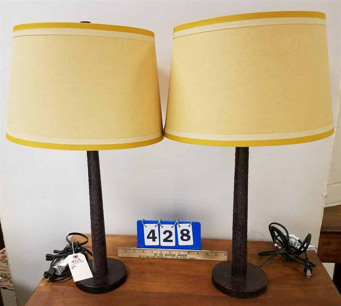 PAIR OF HAMMERED METAL TABLE LAMPS (1 of 4)