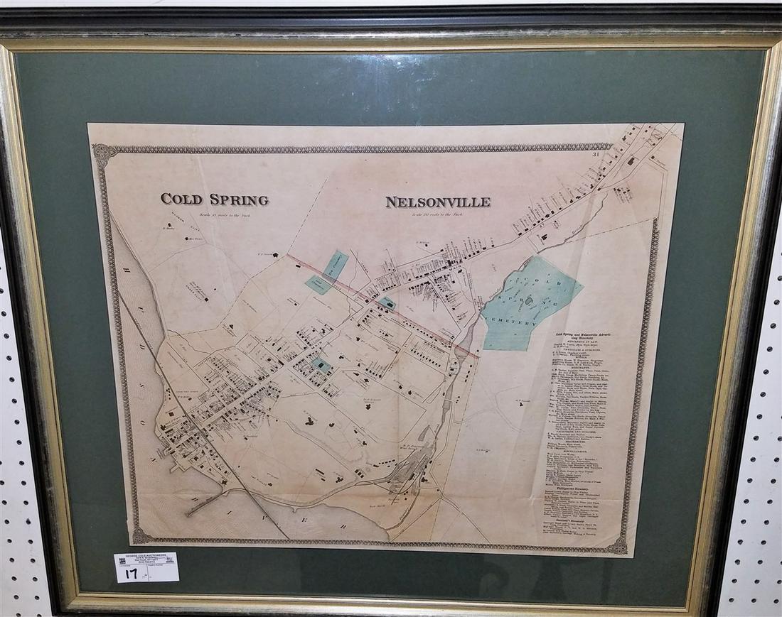 FRAMED 19th c. MAP OF COLD SPRING/NESONVILLE NY, 19" X (1 of 1)
