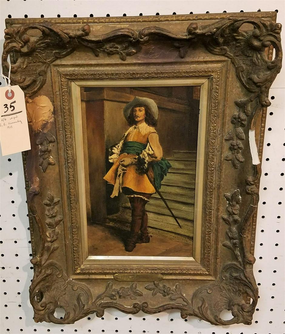 FRAMED O/B MUSKETEER, SGND. R.B. KENNEDY 1911, 13.5" X (1 of 2)