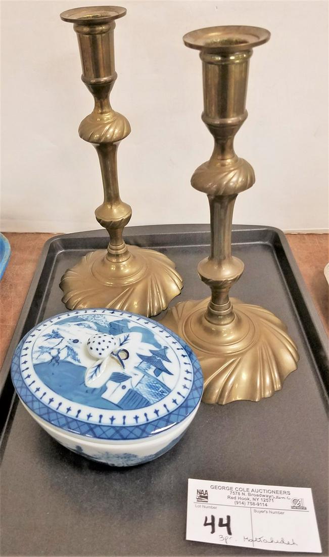 TRAY PAIR 9" MOTTAHEDEH BRASS CANDLESTICKS + COVERED (1 of 1)