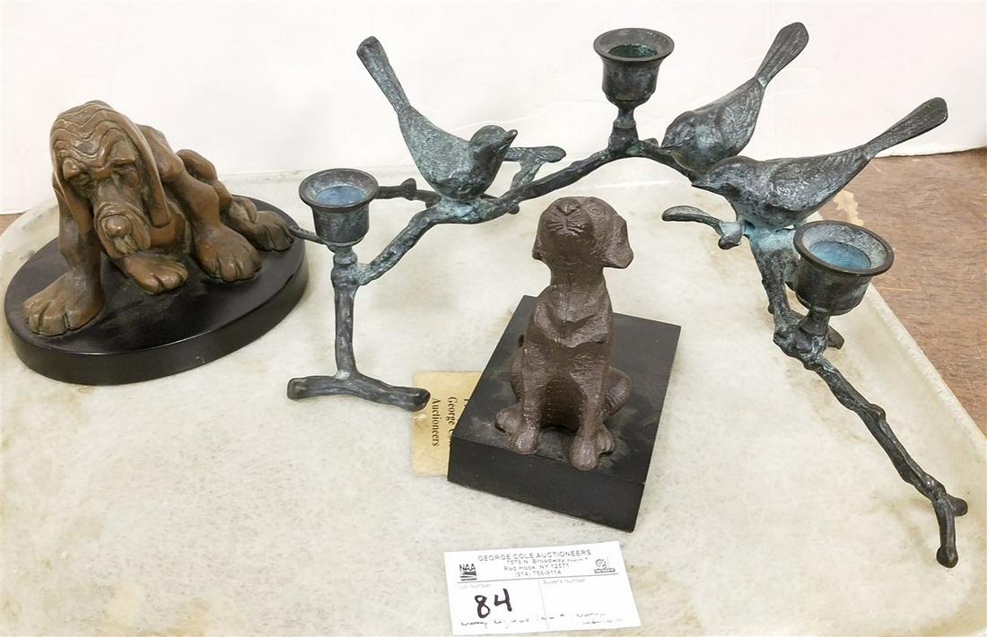 TRAY BRONZE DOG, SGND, DEWITT 5", BRONZE CANDELABRA W/ (1 of 4)