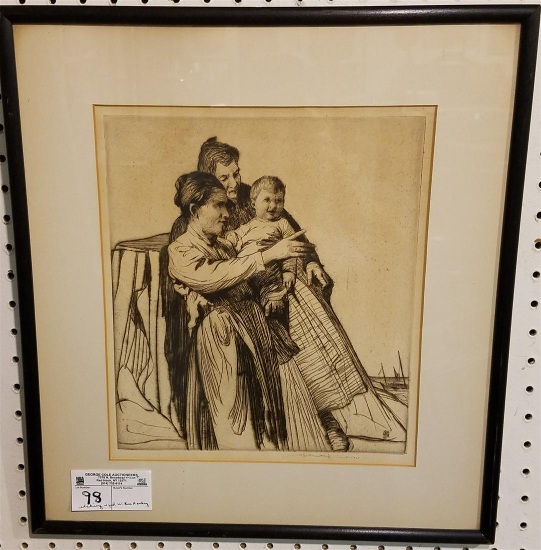 FRAMED ETCHING PENCIL SGND. LEE HANKEY, 12.25" X 10.75" (1 of 3)