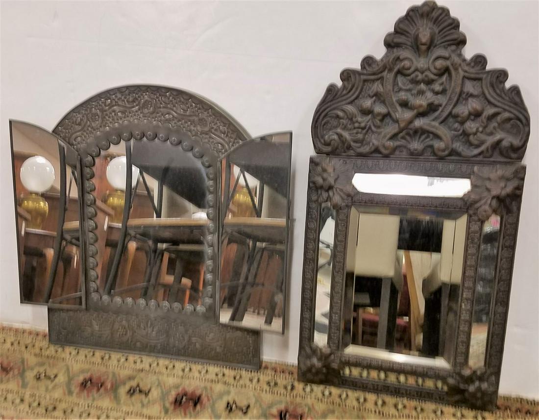 BOX 2 FRAMED MIRRORS-EMBOSSED BRASS 20"H X 10.5"W + (1 of 2)