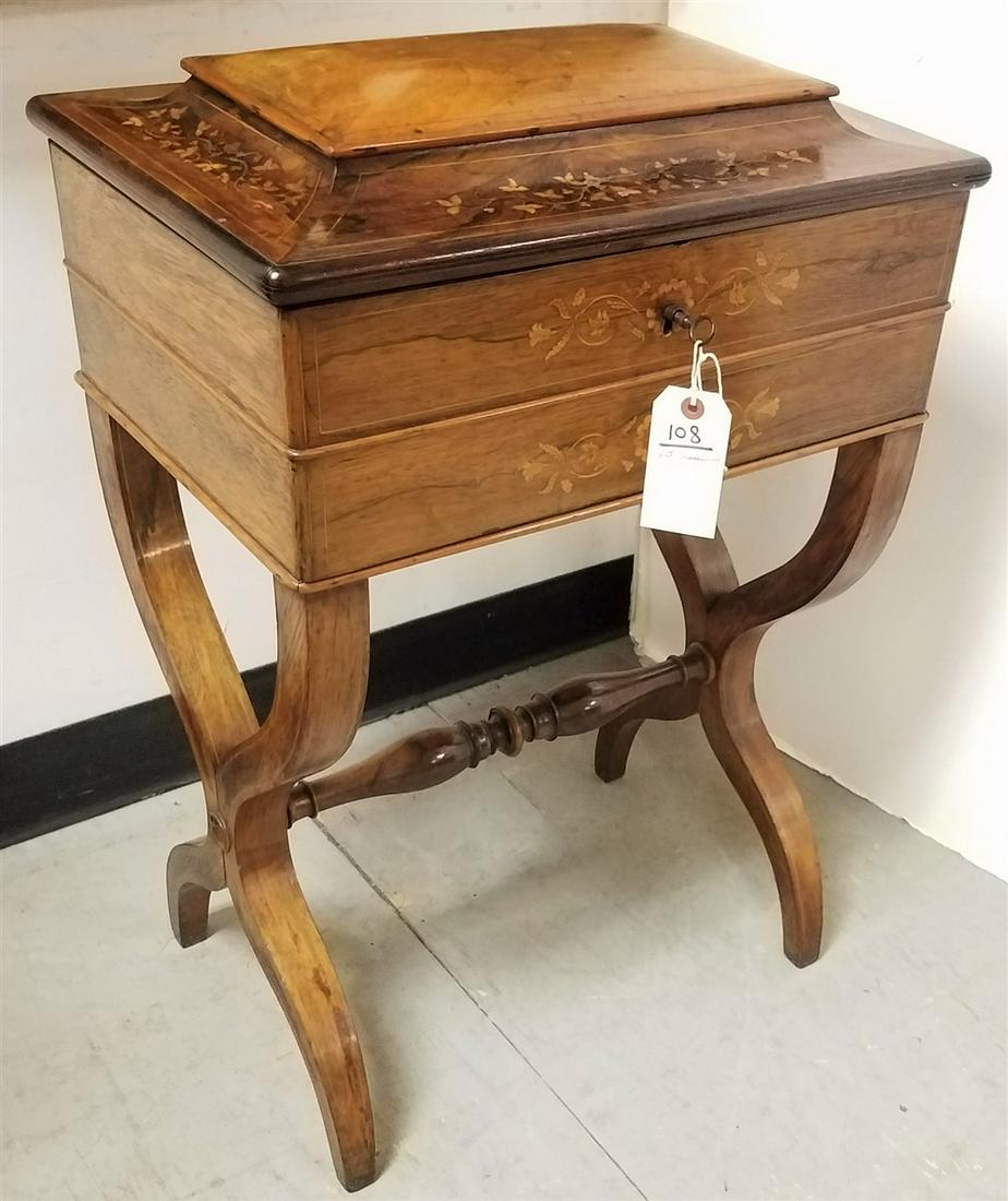 VICT. INLAID ROSEWOOD SEWING STAND, 29"H X 20"W X (1 of 6)