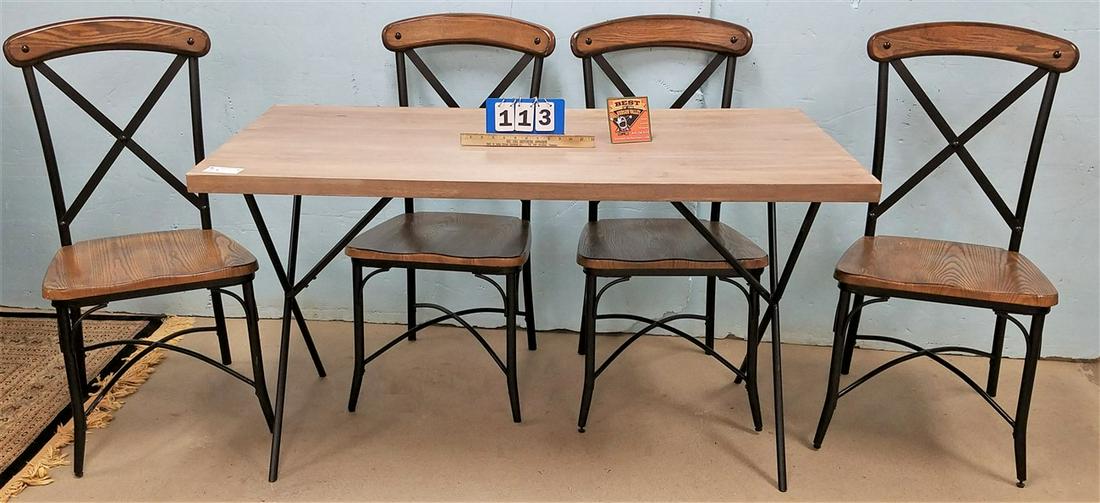 CONTEMP. OAK TABLE W/ WROUGHT BASE, 30"H X 54.5"L X (1 of 3)