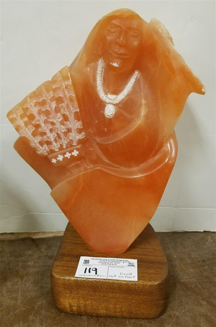 CARVED ALABASTER SCULPTURE SGND. DAVID VAN FLEET ( CHIP (1 of 2)