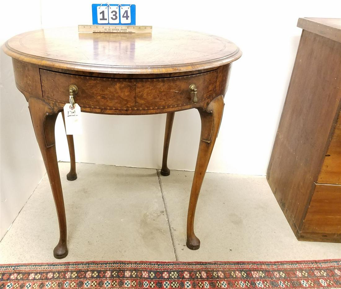 INLAID WALNUT QA STYLE 1 DRAWER STAND, 31"H X 33" DIAM. (1 of 3)