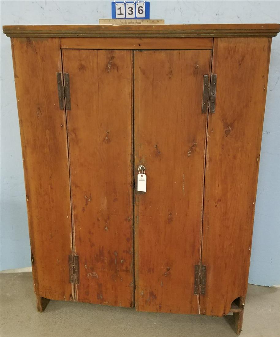 PRIM. PINE 2 DOOR CUPBOARD W/ HINGES ( MISSING MOST OF (1 of 3)