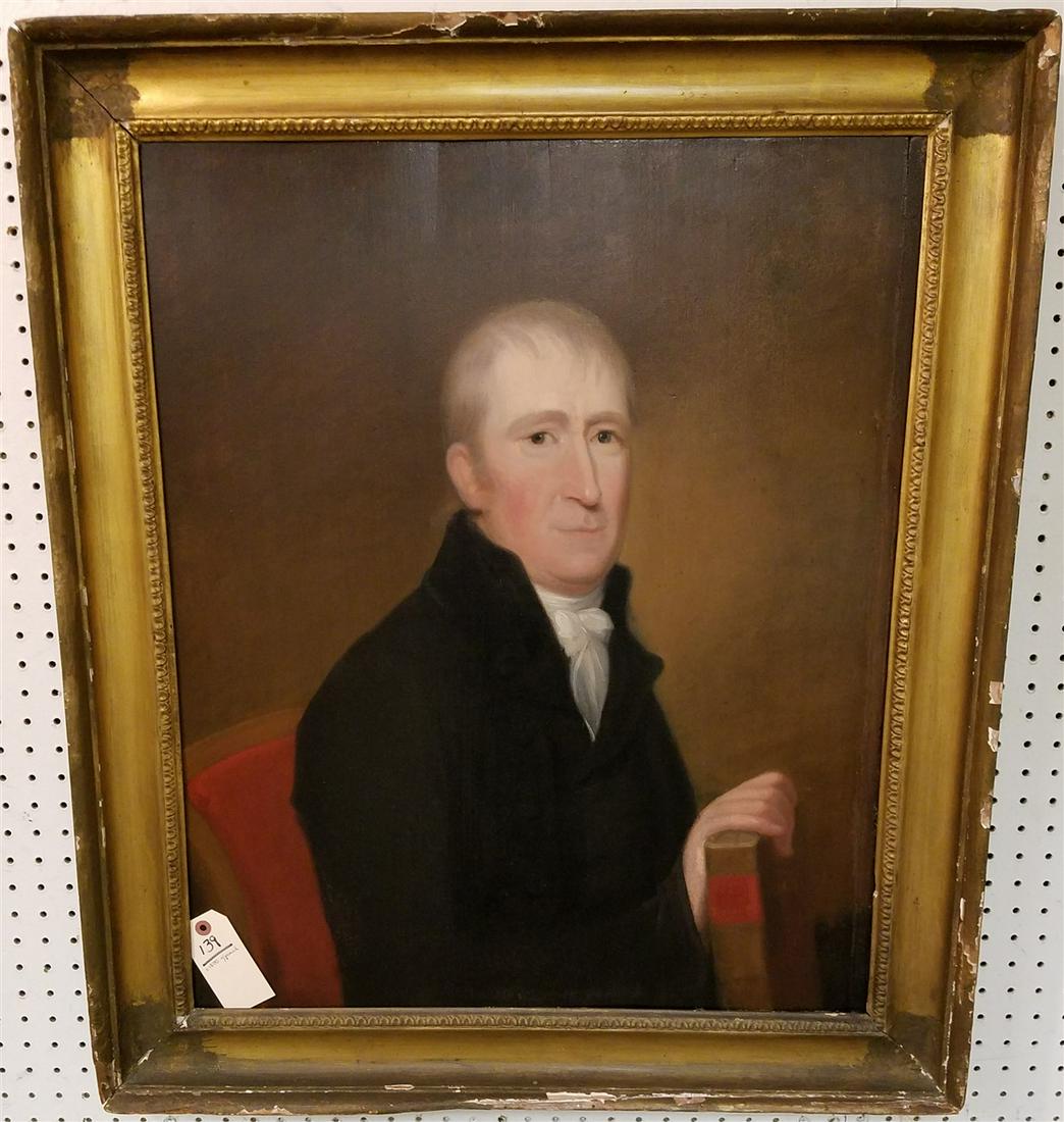 FRAMED c.1800 O/PANEL PORTRAIT OF A GENT W/ BOOK, 29" X (1 of 2)