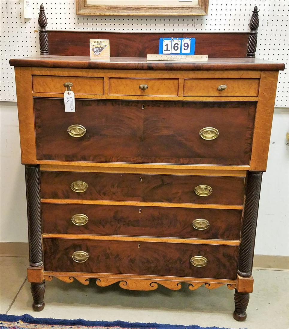 FEDERAL MAHOG. 7 DRAWER CHEST W/ BIRDSEYE MAPLE TRIM,: FEDERAL MAHOG. 7 DRAWER CHEST W/ BIRDSEYE MAPLE TRIM, 63"H X 48"W X 23"D