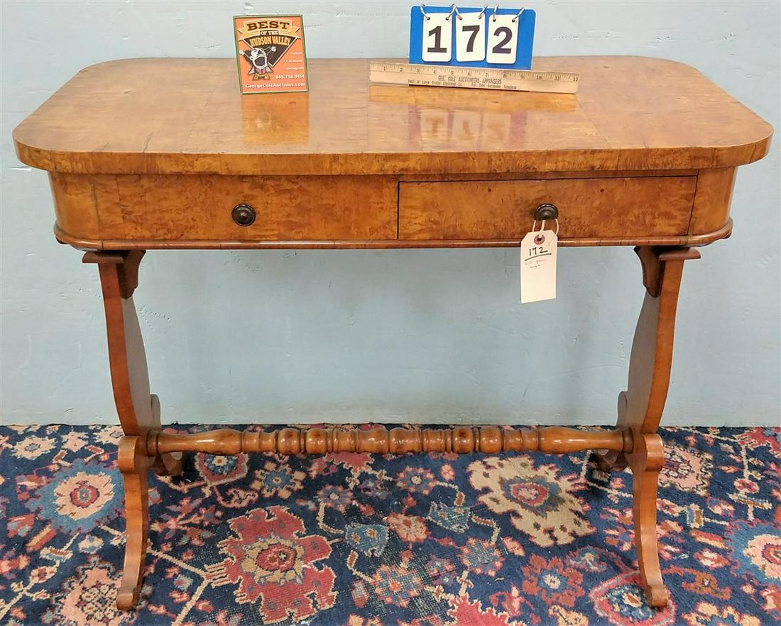 VICT. FLAME MAPLE 2 DRAWER LIBRARY TABLE, 31"H X 38"W X (1 of 5)