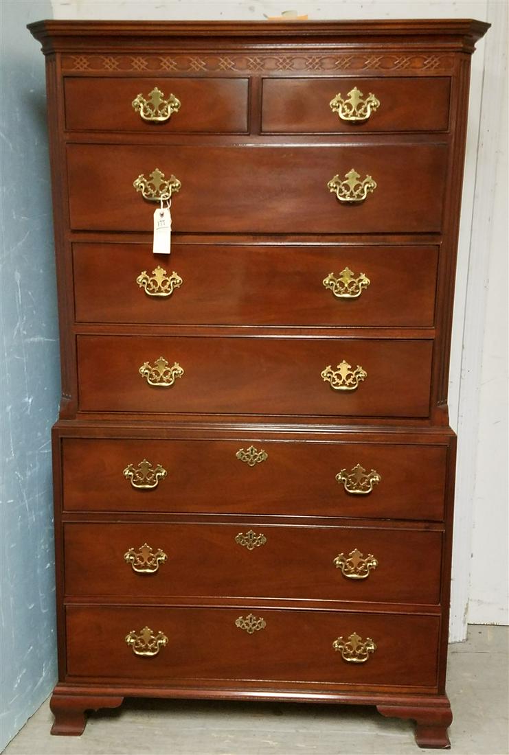BAKER FURN. MAHOG. 8 DRAWER CHEST, 67"H X 39.5"W X (1 of 2)
