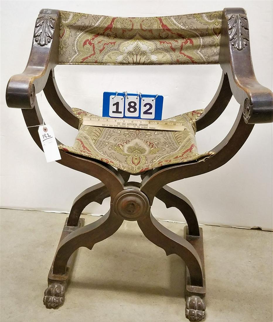 19th c. WALNUT SAVONAROLA CHAIR (1 of 3)