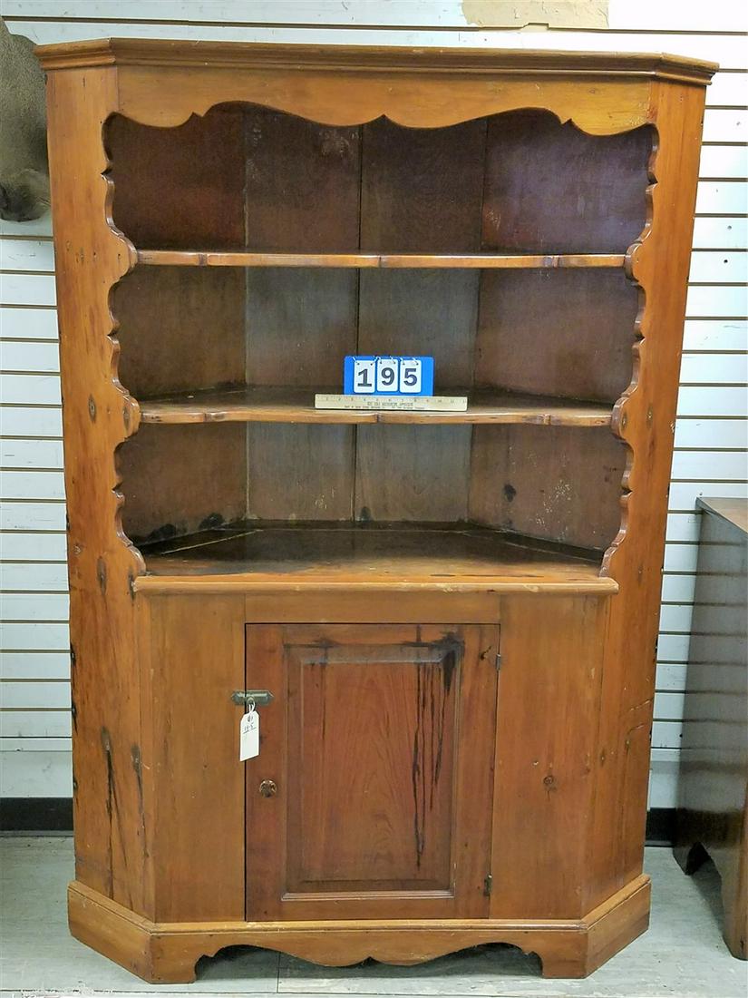 PRIM. PINE HUTCH 73"H X 53"W CORNER CABINET (1 of 2)