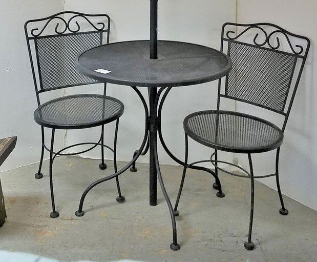 WROUGHT PATIO TABLE & PR CHAIRS - (DNI UMBRELLA!) (1 of 3)