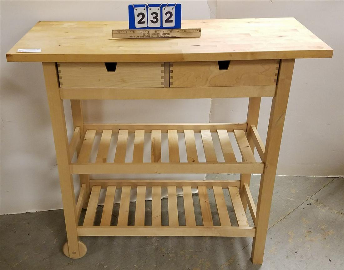 BUTCHER BLOCK TOP 2 DRWER KITCHEN WK STATION, 35.5"H X (1 of 2)