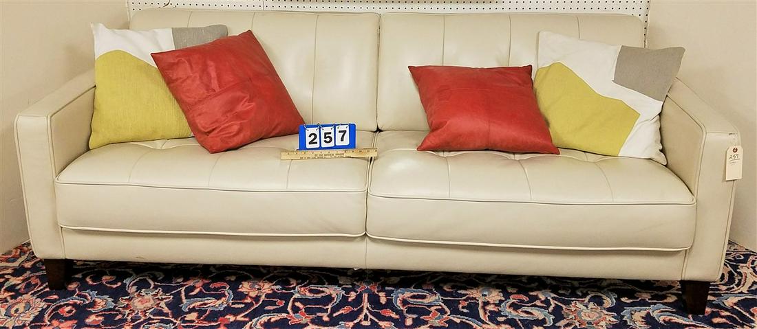 CREAM LEATHER SOFA, 6'9" (1 of 2)