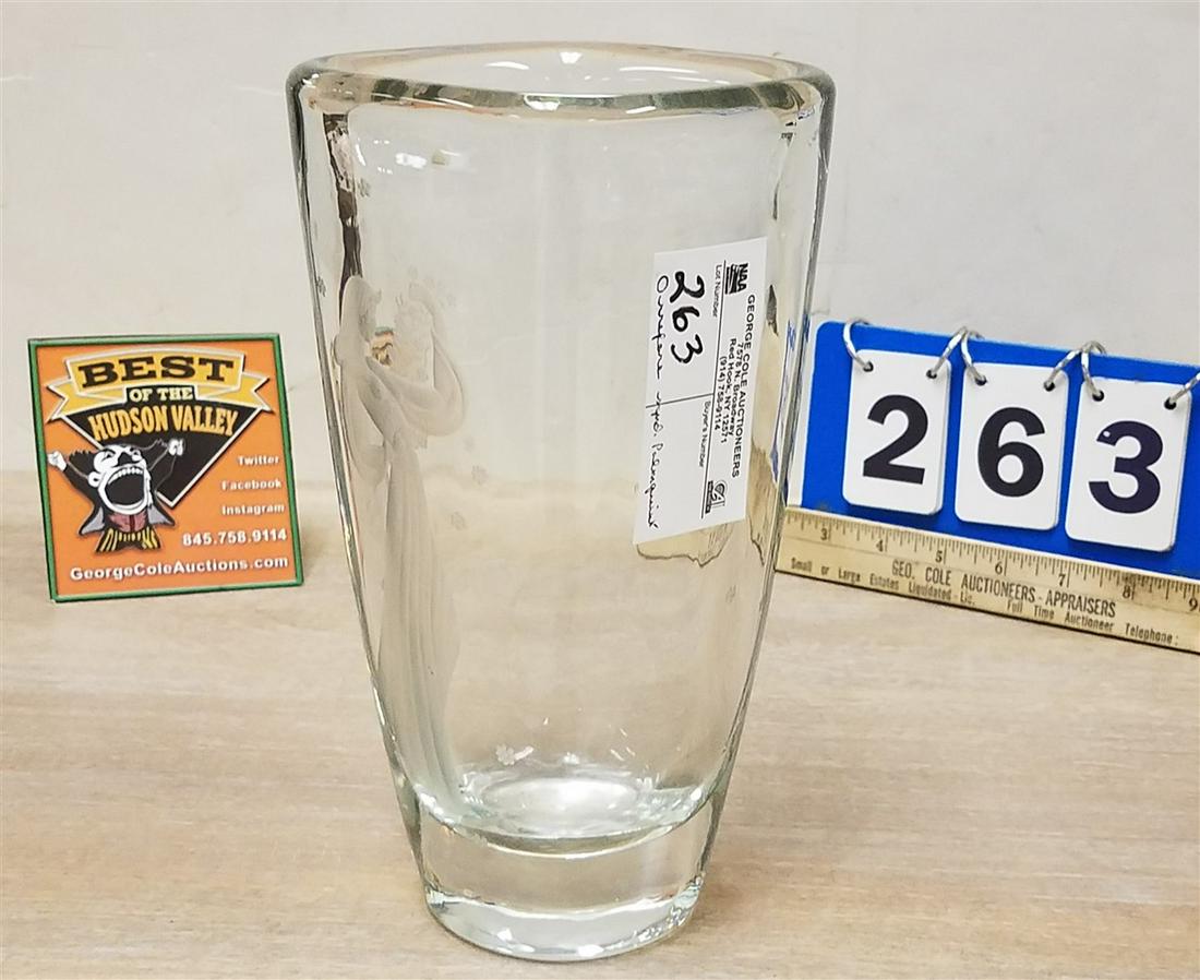 ORREFORS CRYSTAL ENGRAVED VASE, SGND, PALMQUIST, 9.5" (1 of 4)