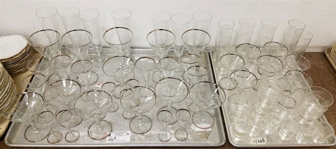 TRAY 64 PC. MID CENTURY ETCHED WHEAT DESIGN STEMWARE (1 of 3)