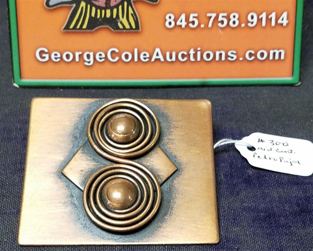 1950'S HANDMADE COPPER PIN SGND. PEDRO PUJOL, 2" X (1 of 2)